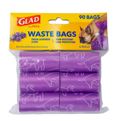 Glad for Pets Scented Waste Bags Refill Rolls, 6 rolls/90 Bags - Purple