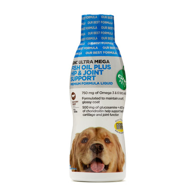 GNC Pets Ultra Mega Fish Oil Plus Hip & Joint Support Beef Flavor Dog Supplement, 16-oz